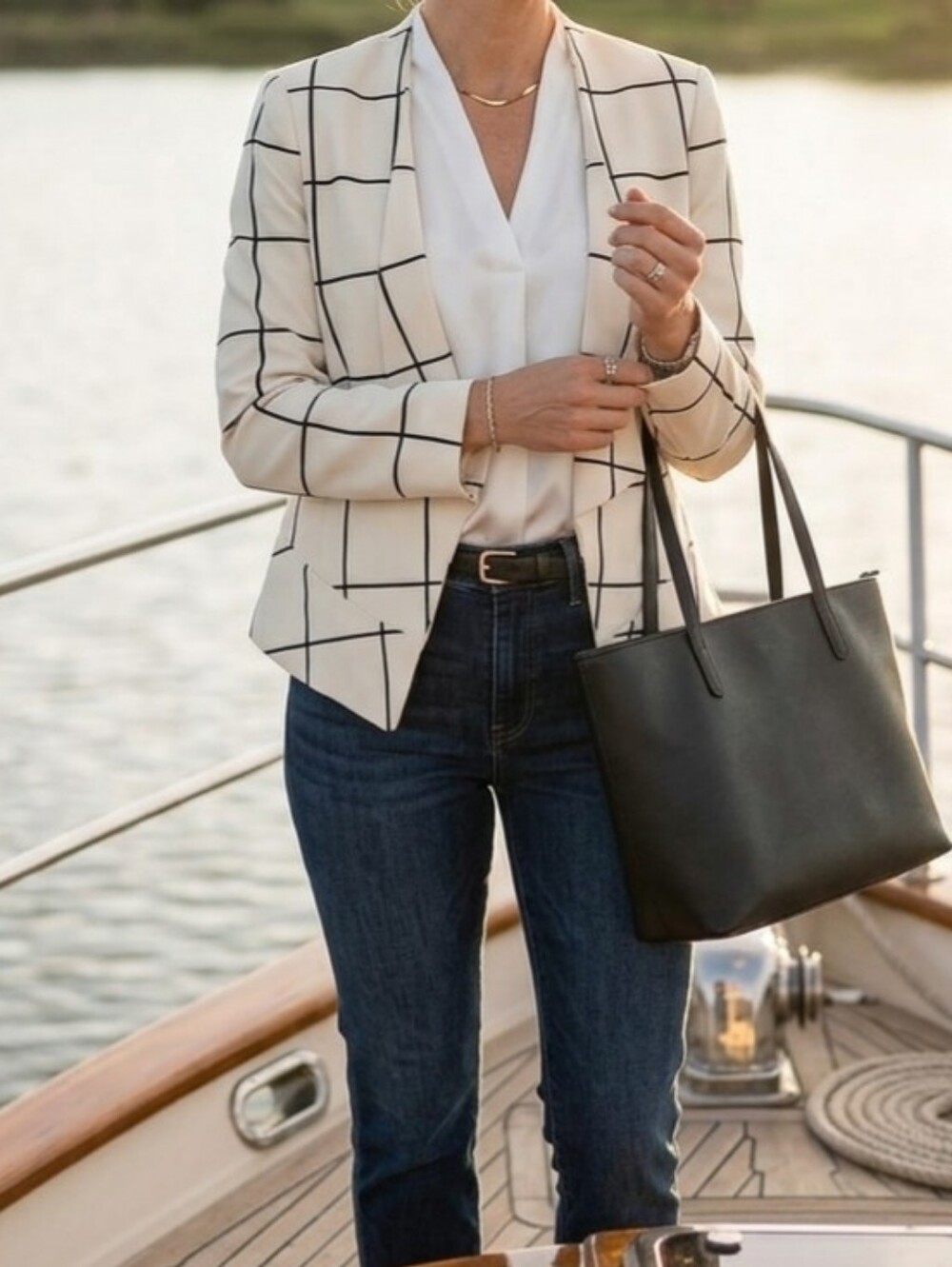 Cream Windowpane Blazer Womens Size 14